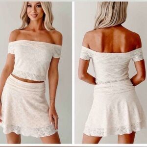 Madden Girl White Lace Off-Shoulder Circle Skirt Set
